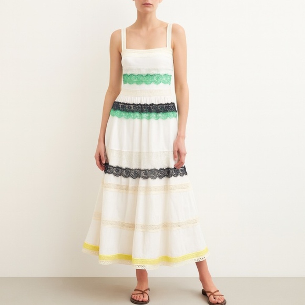 Stellah White Maxi Dress Women’s‎ Small Lace Trim Multicolor Sleeveless